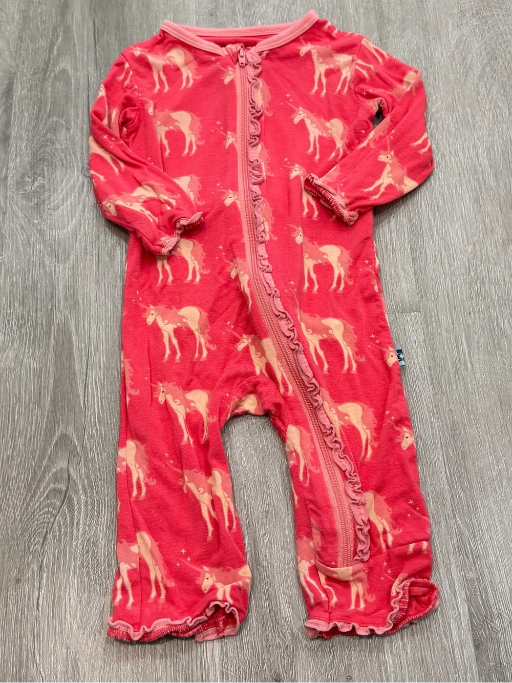 Baby Girl 0-3m Kickee Pants Pink Unicorn Ruffle Zip One-Piece Jumpsuit Sleeper